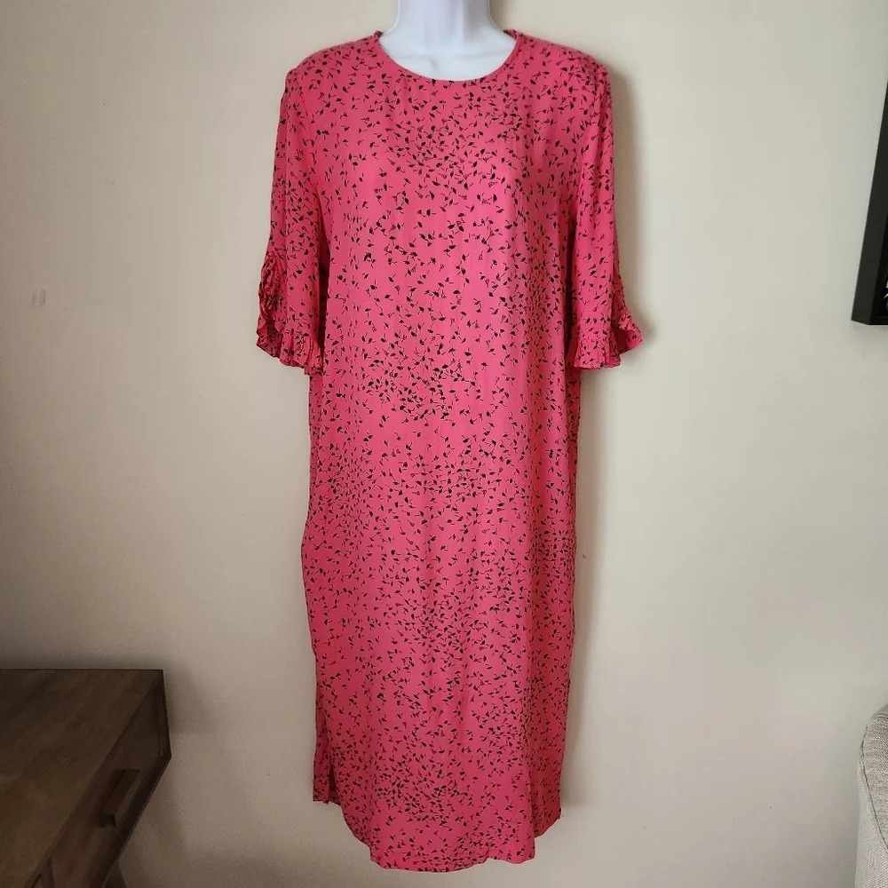 Ganni Pink Midi Dress with Black Speckle Print